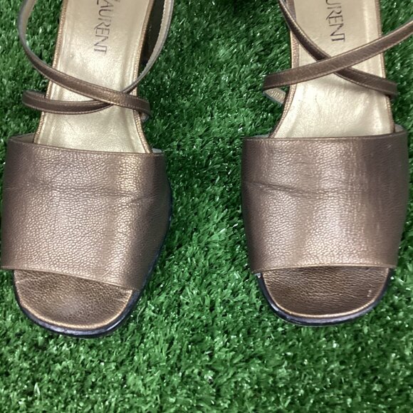 YSL Yves Saint Laurent Open Toe Block Heel Sandals 8M - Picture 3 of 12